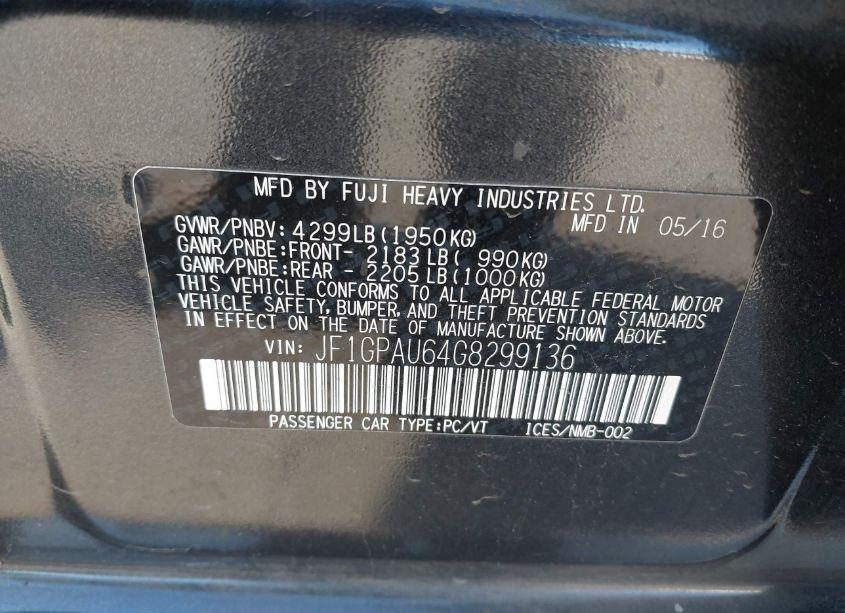 Photo 9 of 2016 Subaru Impreza 2.0I SPORT LIMITED (VIN JF1GPAU64G8299136)