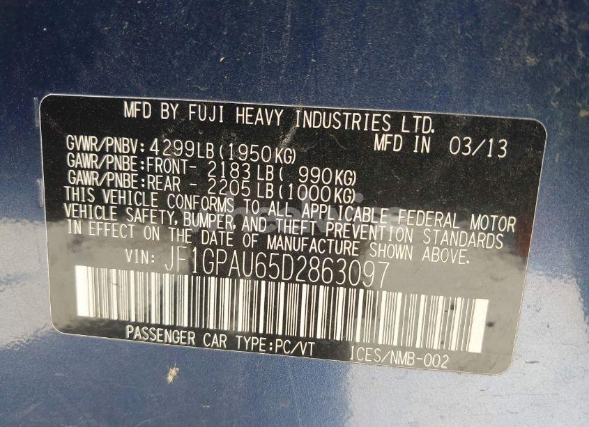 Photo 9 of 2013 Subaru Impreza 2.0I SPORT LIMITED (VIN JF1GPAU65D2863097)