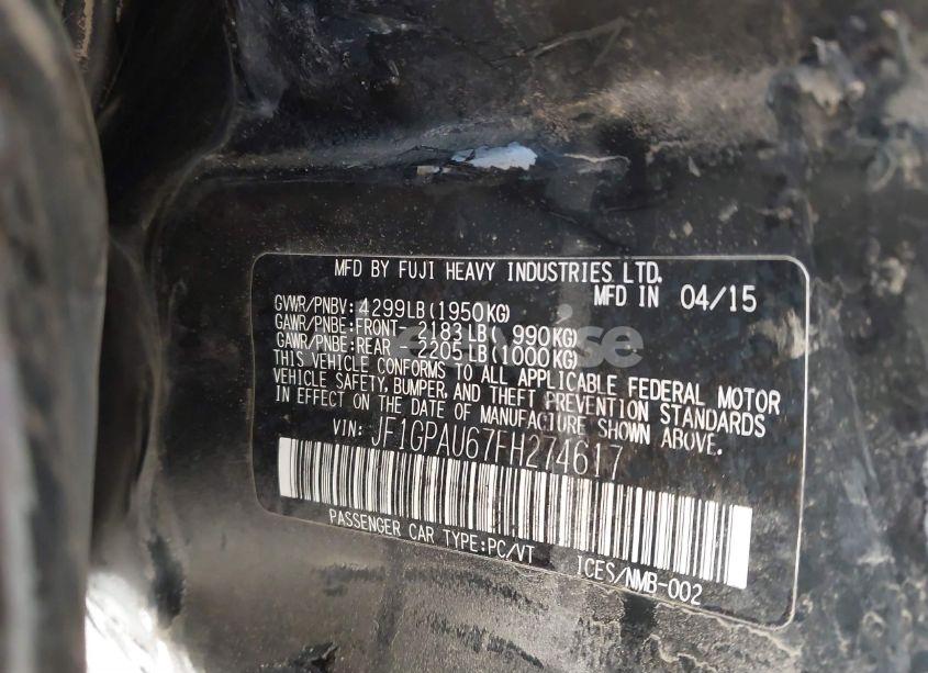 Photo 9 of 2015 Subaru Impreza 2.0I SPORT PREMIUM (VIN JF1GPAU67FH274617)