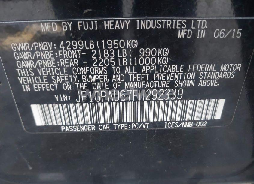 Photo 9 of 2015 Subaru Impreza 2.0I SPORT PREMIUM (VIN JF1GPAU67FH292339)