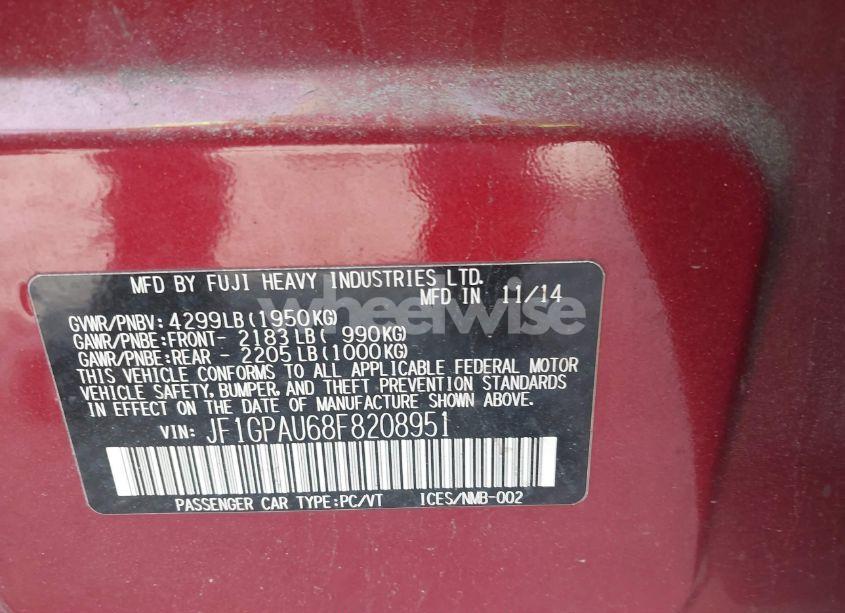 Photo 9 of 2015 Subaru Impreza 2.0I SPORT PREMIUM (VIN JF1GPAU68F8208951)