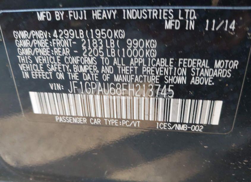 Photo 9 of 2015 Subaru Impreza 2.0I SPORT PREMIUM (VIN JF1GPAU68FH213745)