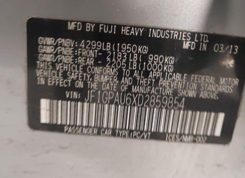 Photo 9 of 2013 Subaru Impreza (VIN JF1GPAU6XD2859854)