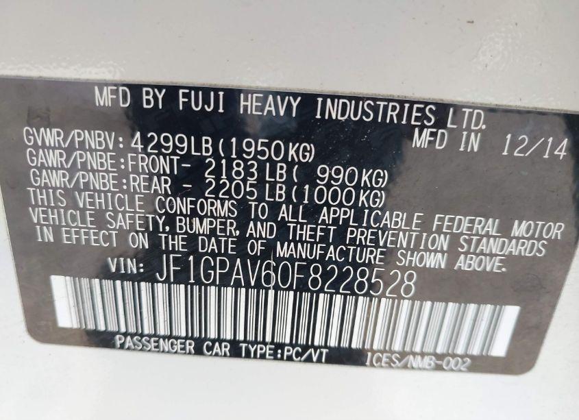 Photo 9 of 2015 Subaru Impreza 2.0I SPORT LIMITED (VIN JF1GPAV60F8228528)