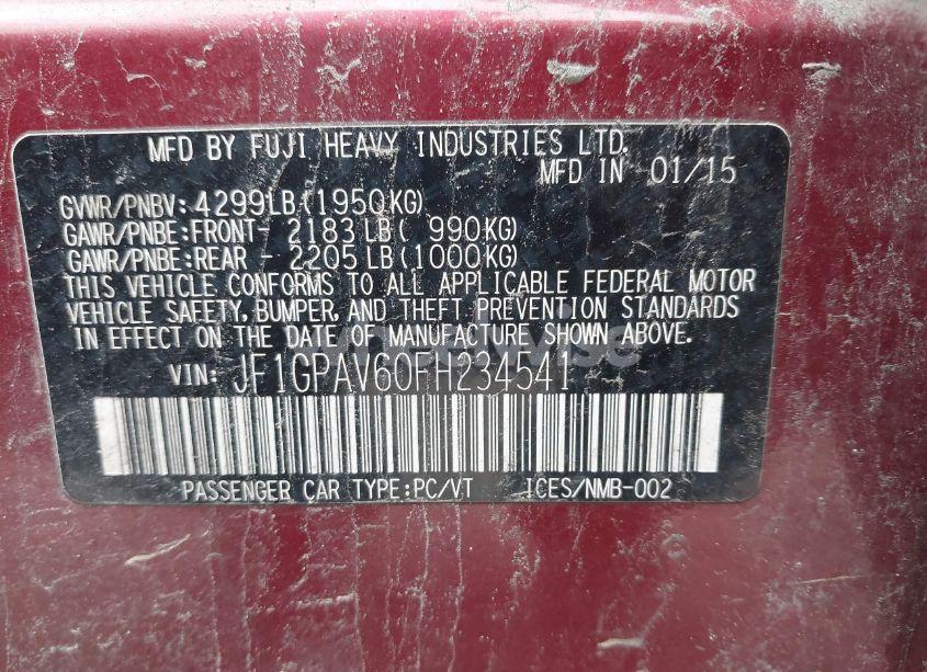 Photo 9 of 2015 Subaru Impreza 2.0I SPORT LIMITED (VIN JF1GPAV60FH234541)