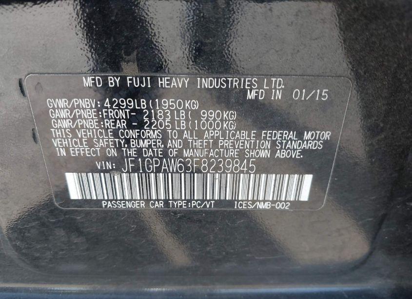 Photo 9 of 2015 Subaru Impreza 2.0I SPORT LIMITED (VIN JF1GPAW63F8239845)