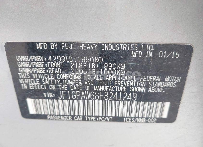 Photo 9 of 2015 Subaru Impreza 2.0I SPORT LIMITED (VIN JF1GPAW68F8241249)