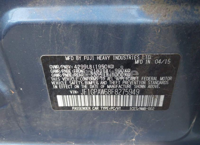 Photo 9 of 2015 Subaru Impreza 2.0I SPORT LIMITED (VIN JF1GPAW68F8275949)