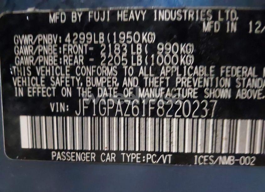 Photo 9 of 2015 Subaru Impreza 2.0I SPORT LIMITED (VIN JF1GPAZ61F8220237)