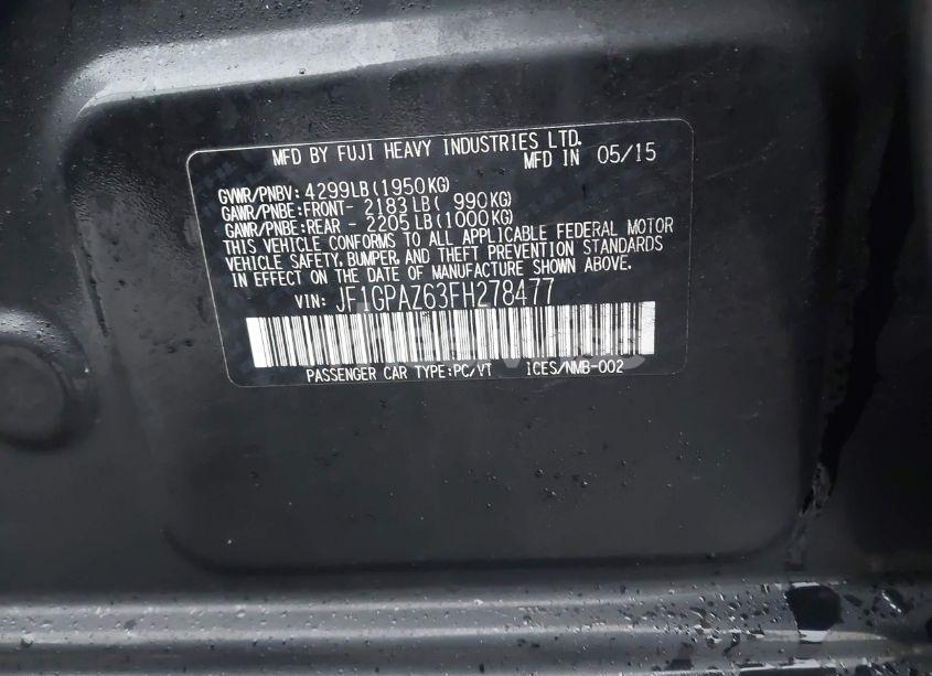 Photo 9 of 2015 Subaru Impreza 2.0I SPORT LIMITED (VIN JF1GPAZ63FH278477)