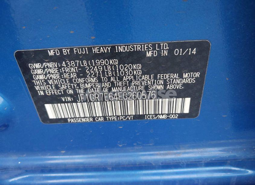 Photo 9 of 2014 Subaru Impreza WRX PREMIUM (VIN JF1GR7E64EG260576)