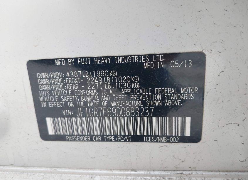 Photo 9 of 2013 Subaru Impreza WRX PREMIUM (VIN JF1GR7E69DG883237)