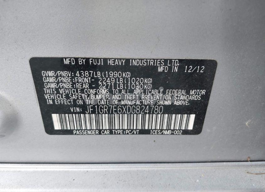 Photo 9 of 2013 Subaru Impreza WRX (VIN JF1GR7E6XDG824780)