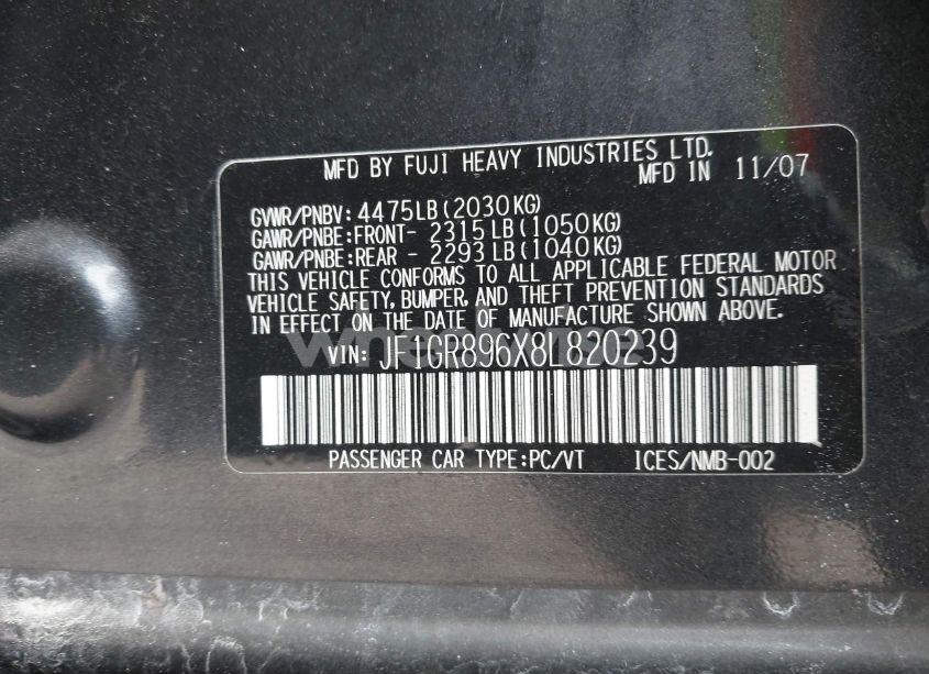 Photo 9 of 2008 Subaru Impreza (VIN JF1GR896X8L820239)