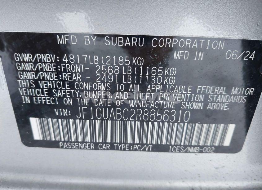 Photo 9 of 2024 Subaru Impreza BASE 5-DOOR (VIN JF1GUABC2R8856310)