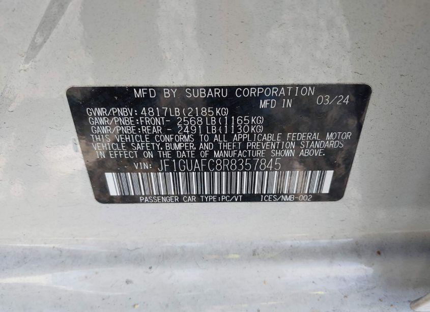 Photo 9 of 2024 Subaru Impreza SPORT 5-DOOR (VIN JF1GUAFC8R8357845)