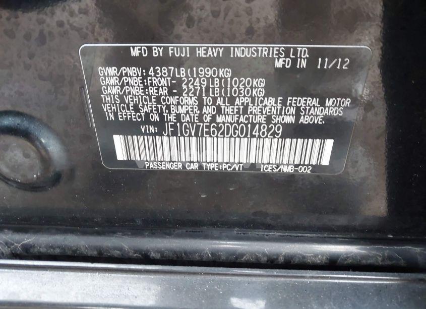 Photo 9 of 2013 Subaru Impreza WRX (VIN JF1GV7E62DG014829)