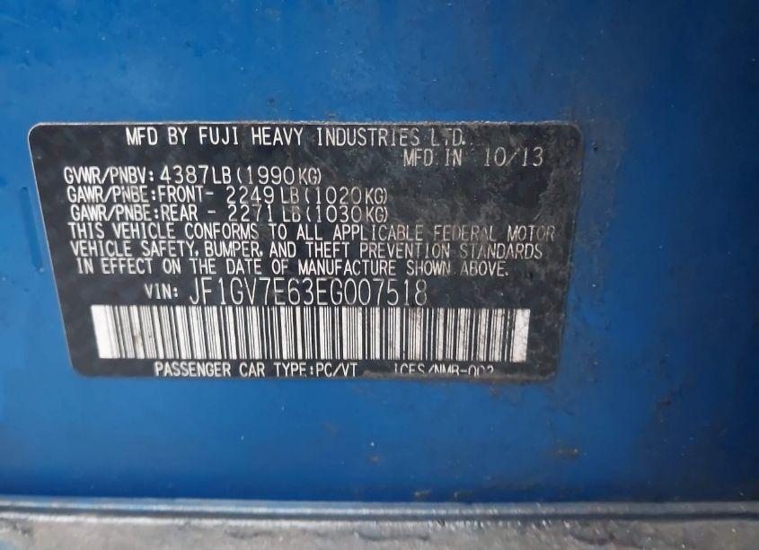 Photo 9 of 2014 Subaru Impreza WRX (VIN JF1GV7E63EG007518)