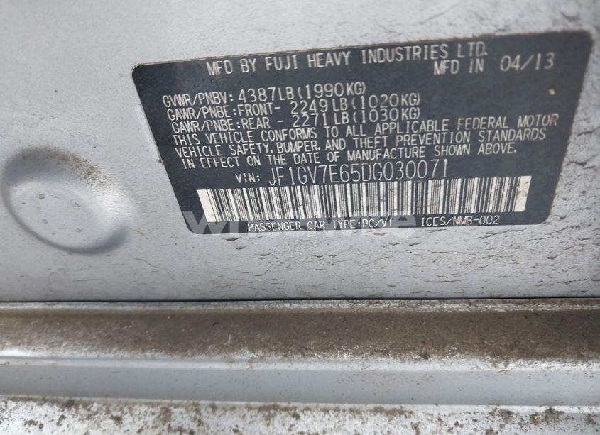 Photo 9 of 2013 Subaru Impreza WRX (VIN JF1GV7E65DG030071)