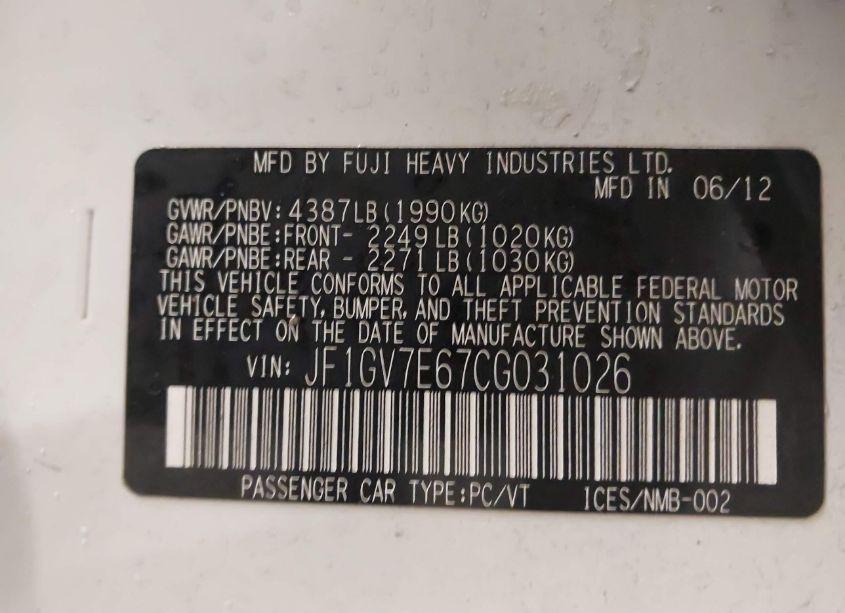 Photo 9 of 2012 Subaru Impreza WRX (VIN JF1GV7E67CG031026)