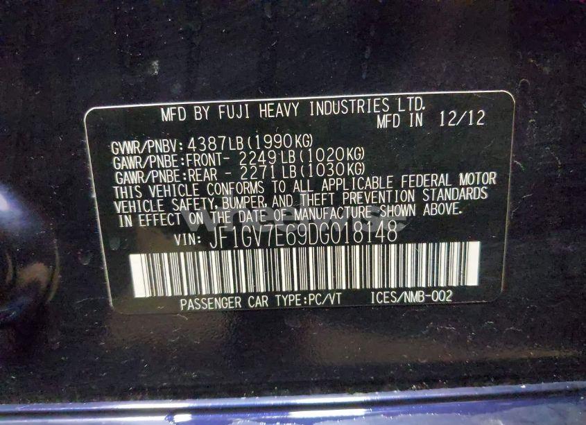 Photo 9 of 2013 Subaru Impreza WRX (VIN JF1GV7E69DG018148)