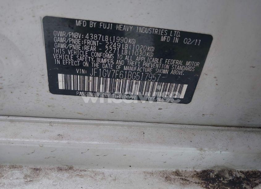 Photo 9 of 2011 Subaru Impreza WRX PREMIUM (VIN JF1GV7F61BG517957)