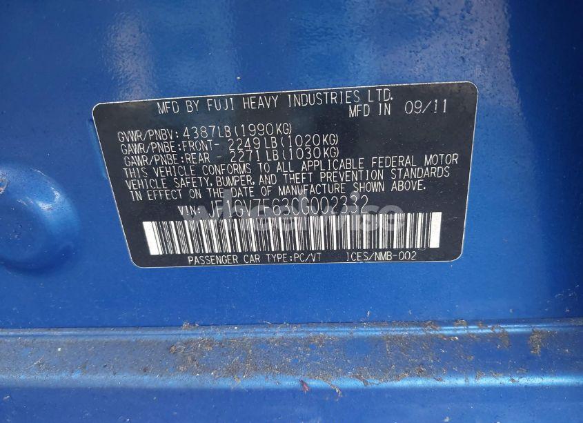 Photo 9 of 2012 Subaru Impreza WRX PREMIUM (VIN JF1GV7F63CG002332)
