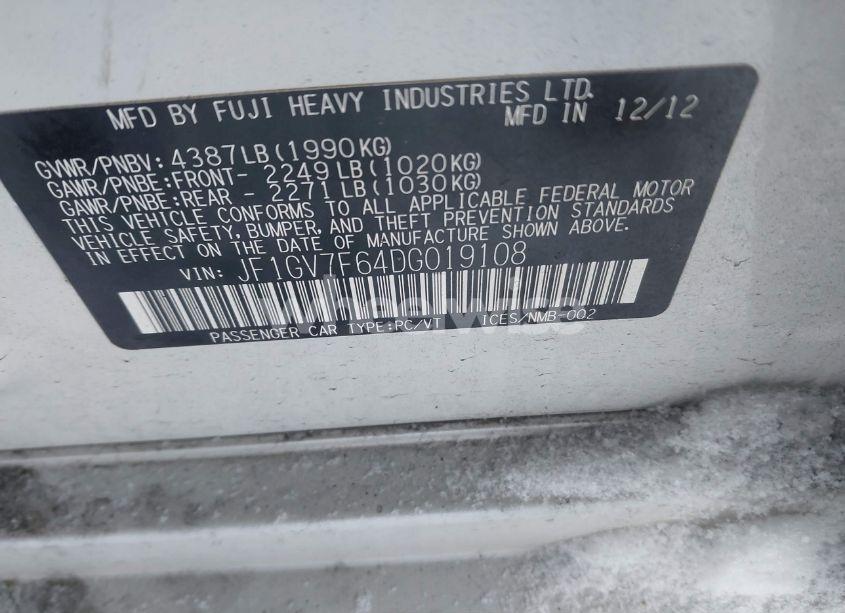 Photo 9 of 2013 Subaru Impreza WRX PREMIUM (VIN JF1GV7F64DG019108)