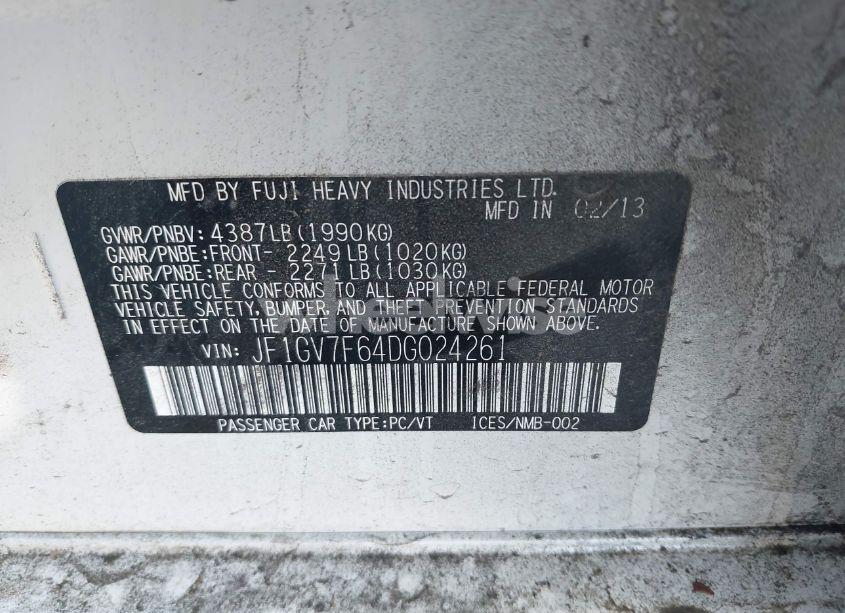 Photo 9 of 2013 Subaru Impreza WRX PREMIUM (VIN JF1GV7F64DG024261)