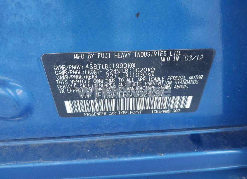 Photo 9 of 2012 Subaru Impreza WRX PREMIUM (VIN JF1GV7F65CG024087)