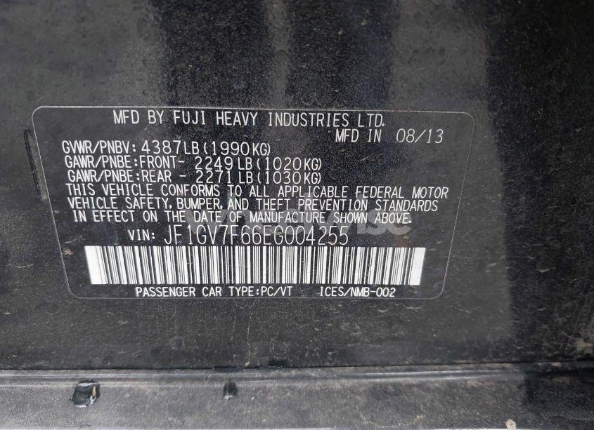 Photo 9 of 2014 Subaru Impreza WRX PREMIUM (VIN JF1GV7F66EG004255)