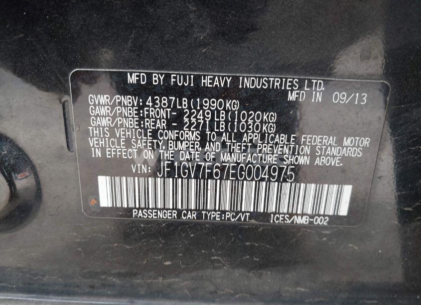 Photo 9 of 2014 Subaru Impreza WRX PREMIUM (VIN JF1GV7F67EG004975)