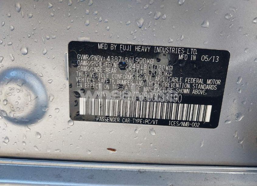 Photo 9 of 2013 Subaru Impreza WRX PREMIUM (VIN JF1GV7F68DG033190)