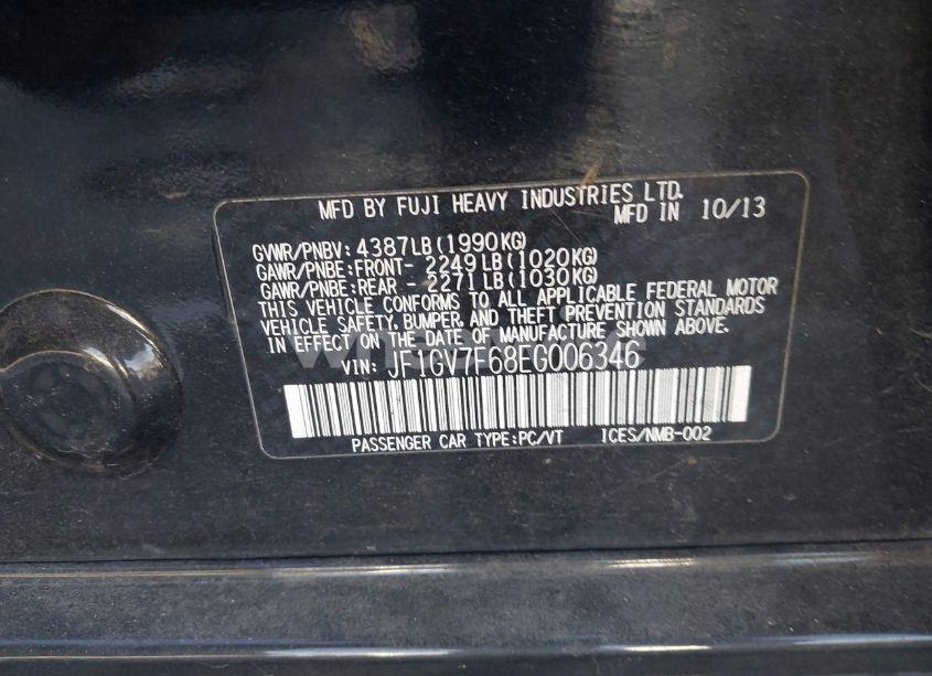 Photo 9 of 2014 Subaru Impreza WRX PREMIUM (VIN JF1GV7F68EG006346)