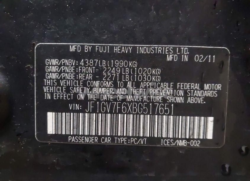 Photo 9 of 2011 Subaru Impreza WRX PREMIUM (VIN JF1GV7F6XBG517651)