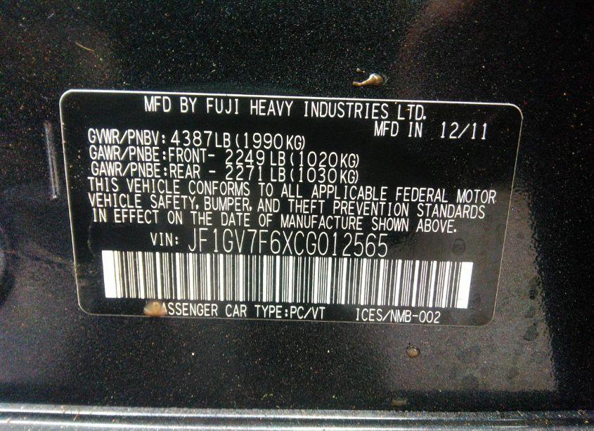 Photo 9 of 2012 Subaru Impreza WRX PREMIUM (VIN JF1GV7F6XCG012565)