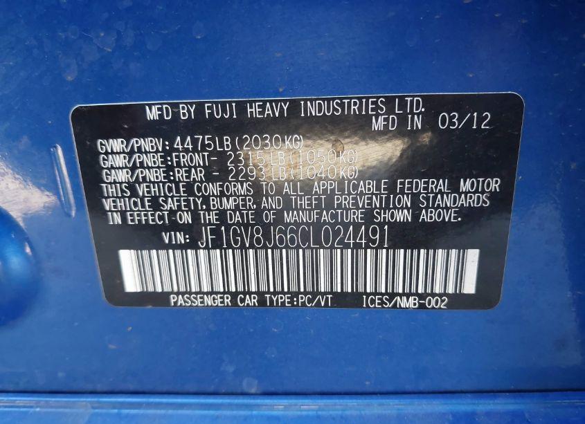 Photo 9 of 2012 Subaru Impreza WRX STI (VIN JF1GV8J66CL024491)