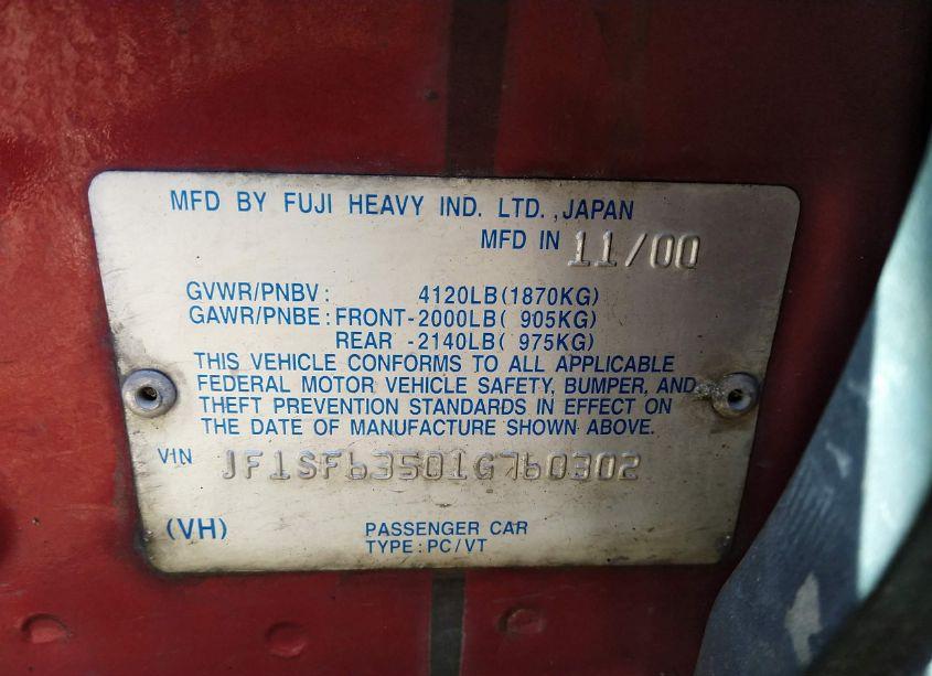 Photo 9 of 2001 Subaru Forester L (VIN JF1SF63501G760302)