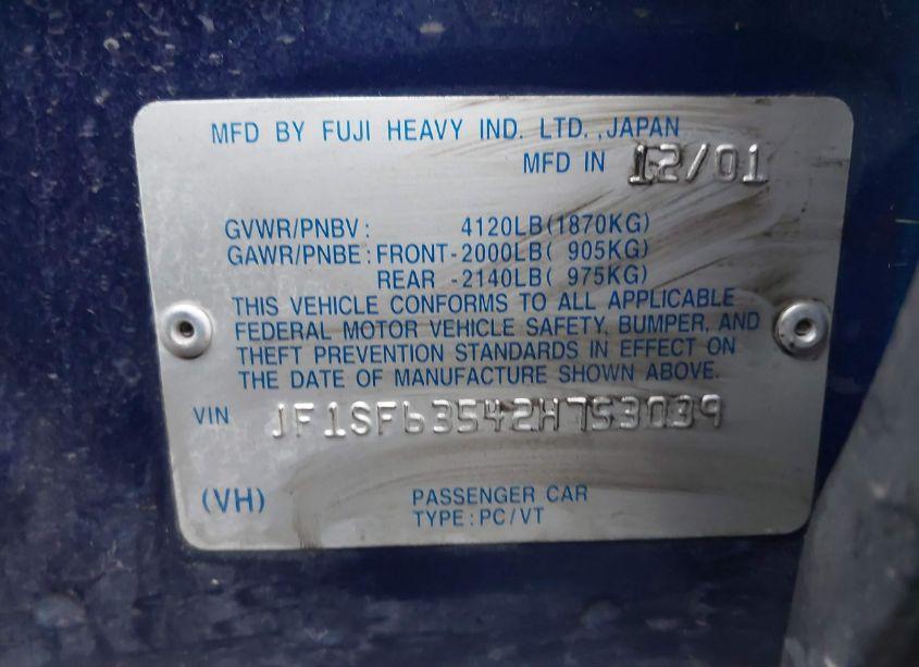 Photo 9 of 2002 Subaru Forester L (VIN JF1SF63542H753039)