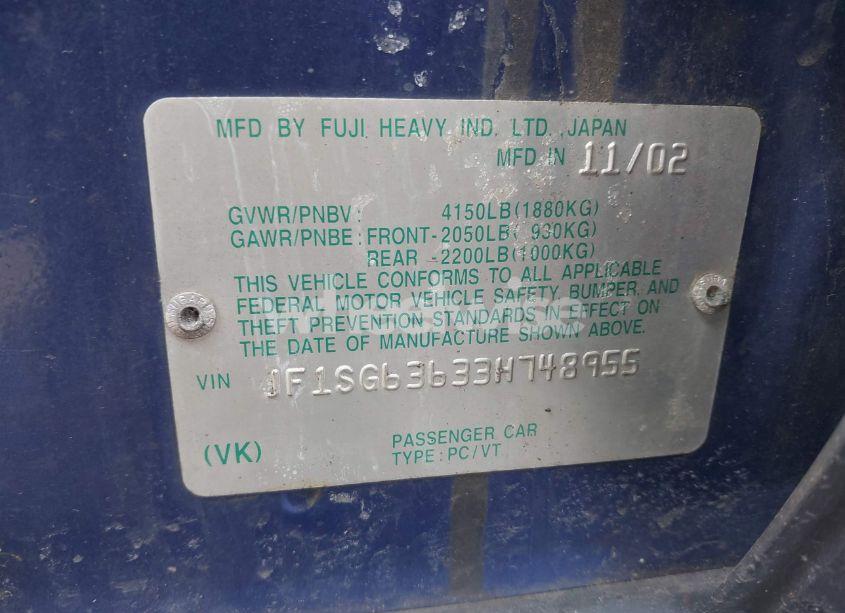 Photo 9 of 2003 Subaru Forester X (VIN JF1SG63633H748955)