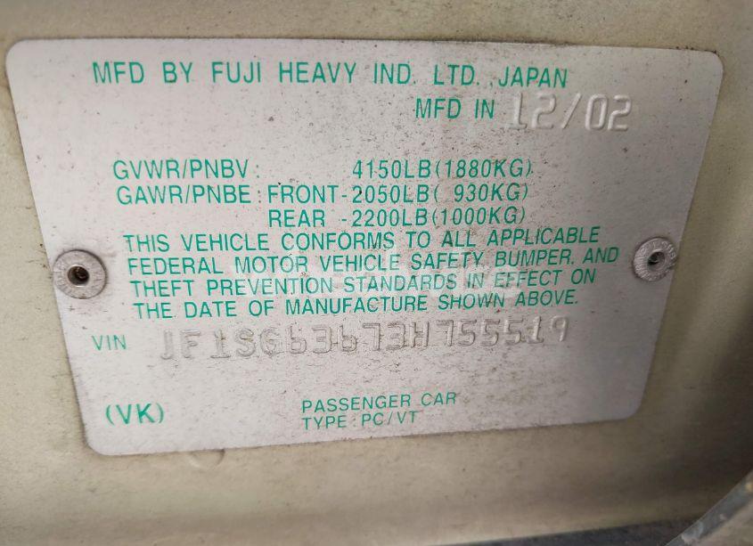 Photo 9 of 2003 Subaru Forester X (VIN JF1SG63673H755519)