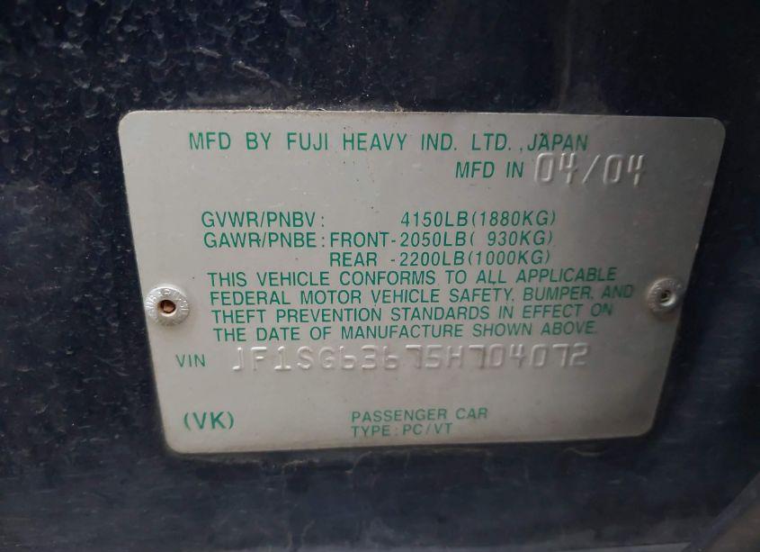 Photo 9 of 2005 Subaru Forester 2.5X (VIN JF1SG63675H704072)