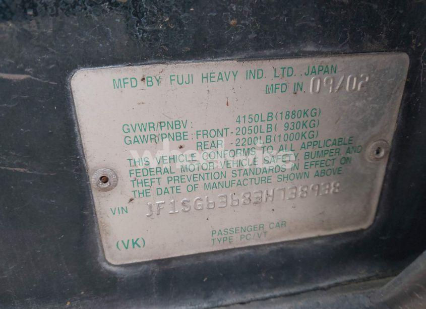 Photo 9 of 2003 Subaru Forester X (VIN JF1SG63683H738938)