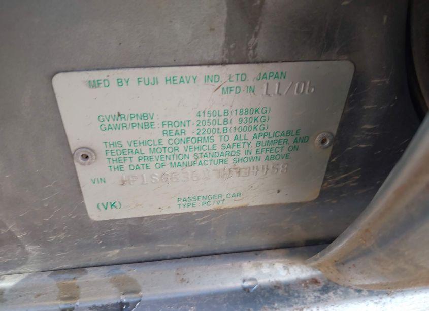 Photo 9 of 2007 Subaru Forester SPORTS 2.5X (VIN JF1SG636X7H734458)