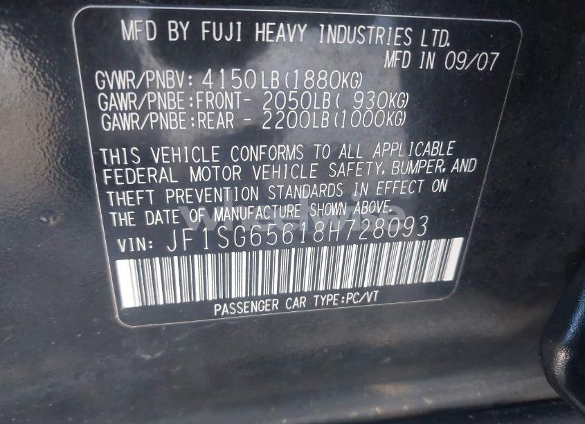 Photo 9 of 2008 Subaru Forester 2.5X (VIN JF1SG65618H728093)