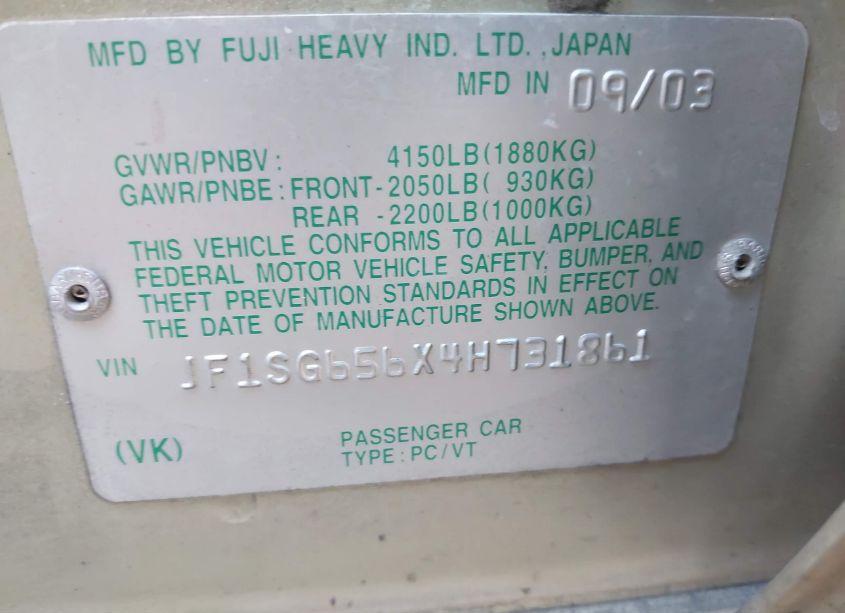 Photo 9 of 2004 Subaru Forester 2.5XS (VIN JF1SG656X4H731861)