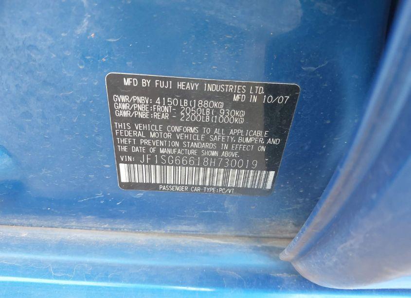 Photo 9 of 2008 Subaru Forester SPORTS 2.5X (VIN JF1SG66618H730019)