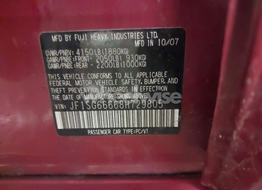 Photo 9 of 2008 Subaru Forester SPORTS 2.5X (VIN JF1SG66668H729805)