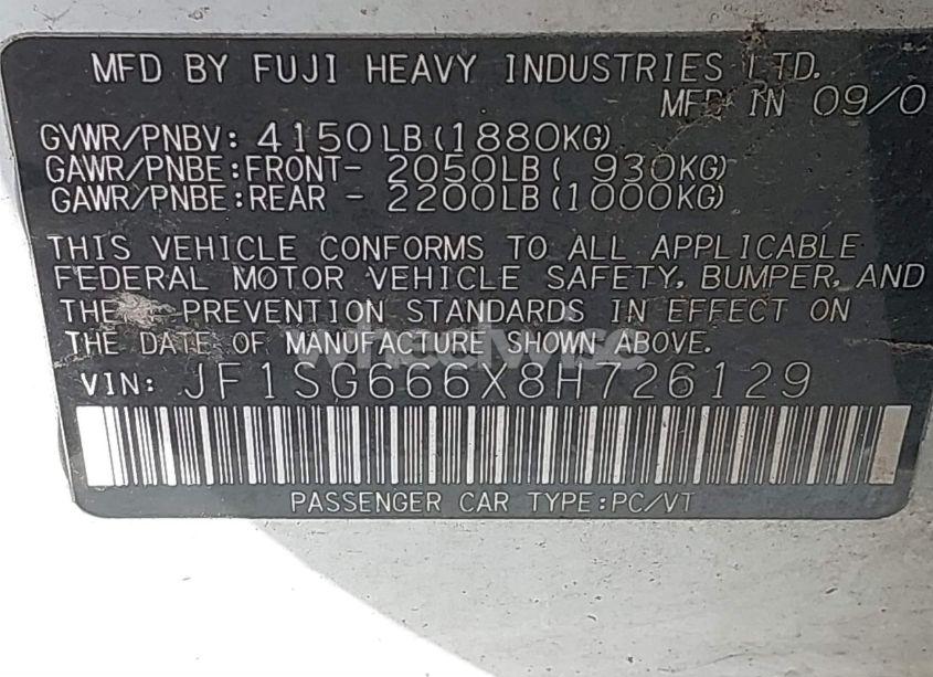 Photo 9 of 2008 Subaru Forester SPORTS 2.5X (VIN JF1SG666X8H726129)