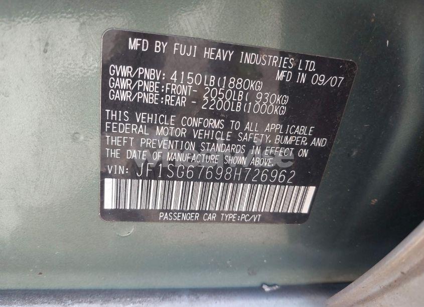 Photo 9 of 2008 Subaru Forester (NATL) X L.L. BEAN ED (VIN JF1SG67698H726962)